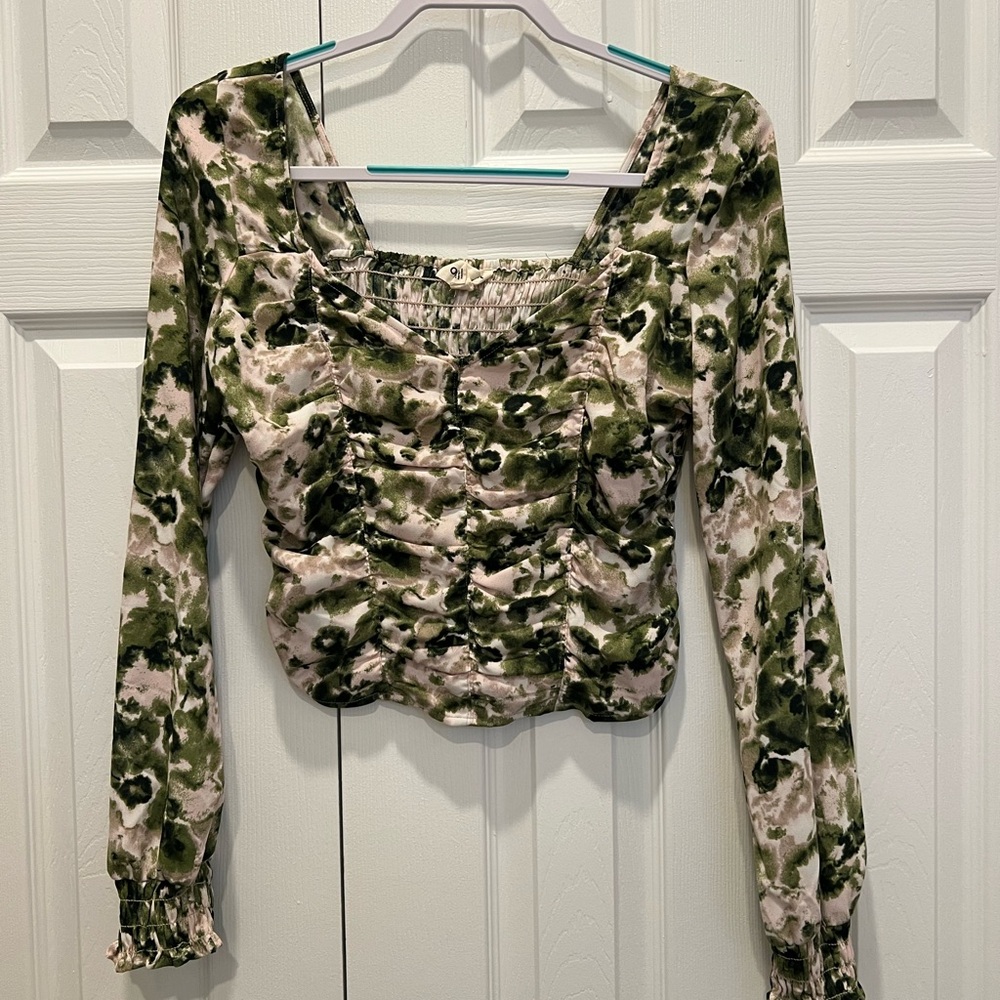 Open Edit Ruched Watercolor Top